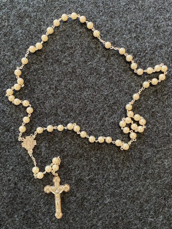 Rosary: Imitation Mother of Pearl - White - Image 2