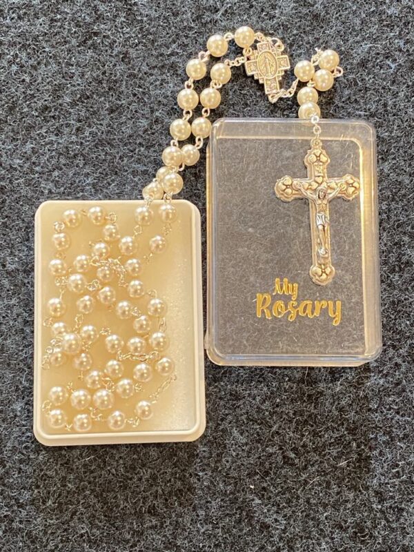 Rosary: Imitation Mother of Pearl - White - Image 3
